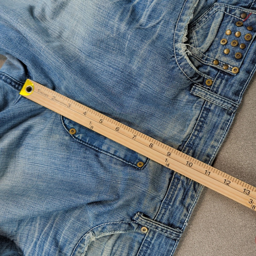 Akoo Y2K Streetwear Distressed Straight Leg Jeans 38 Blue Cotton Studded Wing - Picture 15 of 16